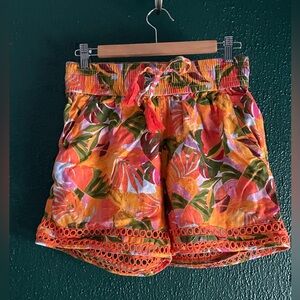 C&C California Orange Floral Shorts 100% linen